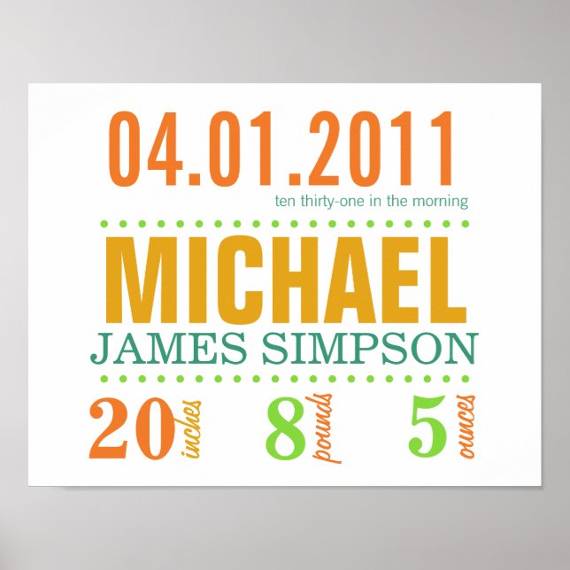 Baby's Birth Date Details Poster - Circus (Front)