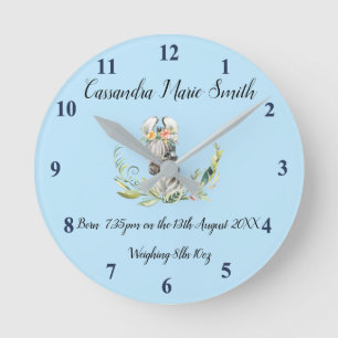 Baby's Birth Memento With Baby Zebra Round Clock