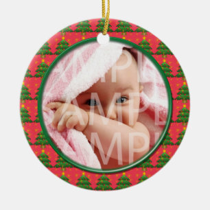 Baby's birth photo record in Christmas tree frame Ceramic Tree Decoration