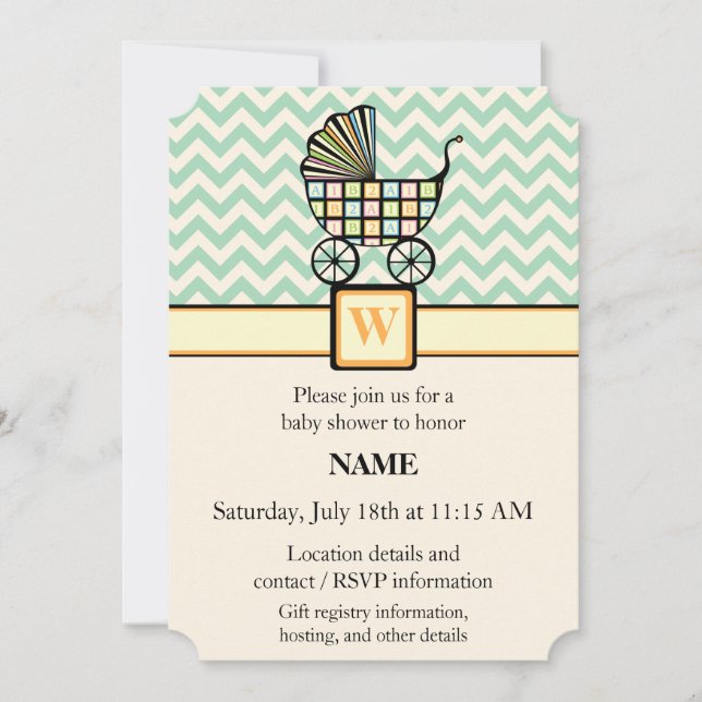 Baby's Blocks Stroller Baby Shower Invitation (Front)