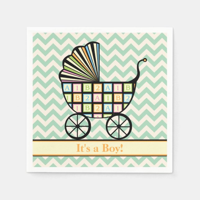 Baby's Blocks Stroller Baby Shower Napkins (Front)