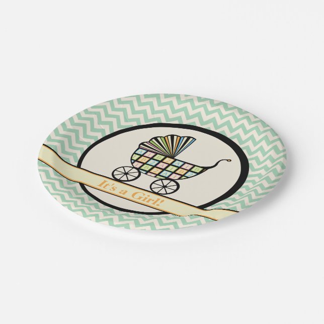 Baby's Blocks Stroller Baby Shower Paper Plates (Angled)