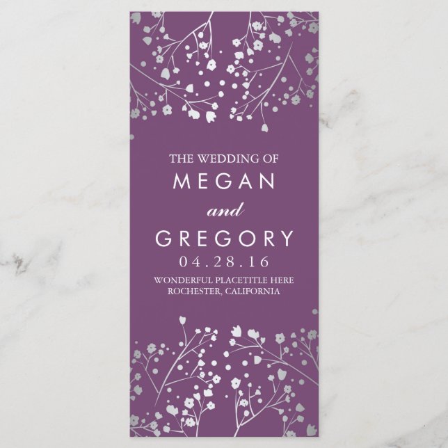 Baby's Breath Amethyst and Silver Wedding Program Programme (Front)