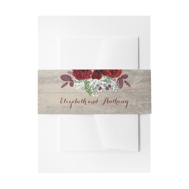 Baby's Breath and Burgundy Floral Rustic Invitation Belly Band (Front Example)