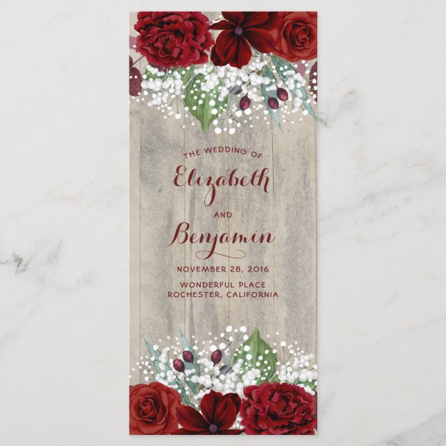 Baby's Breath and Burgundy Flowers Rustic Programs Programme (Front)