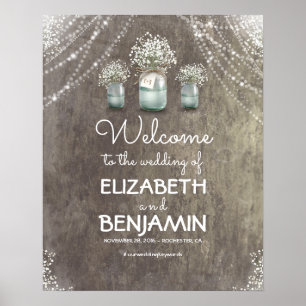 Baby's Breath and Mason Jar Wedding Welcome Sign