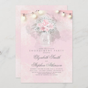 Baby's Breath and Pink Roses Engagement Party Invitation