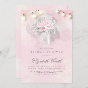Baby's Breath and Pink Roses Rustic Bridal Shower Invitation