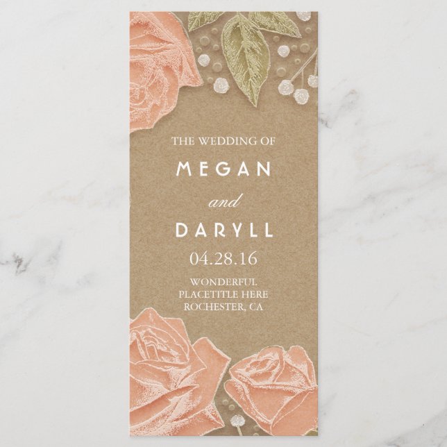 Baby's Breath and Pink Roses Wedding Programs Programme (Front)