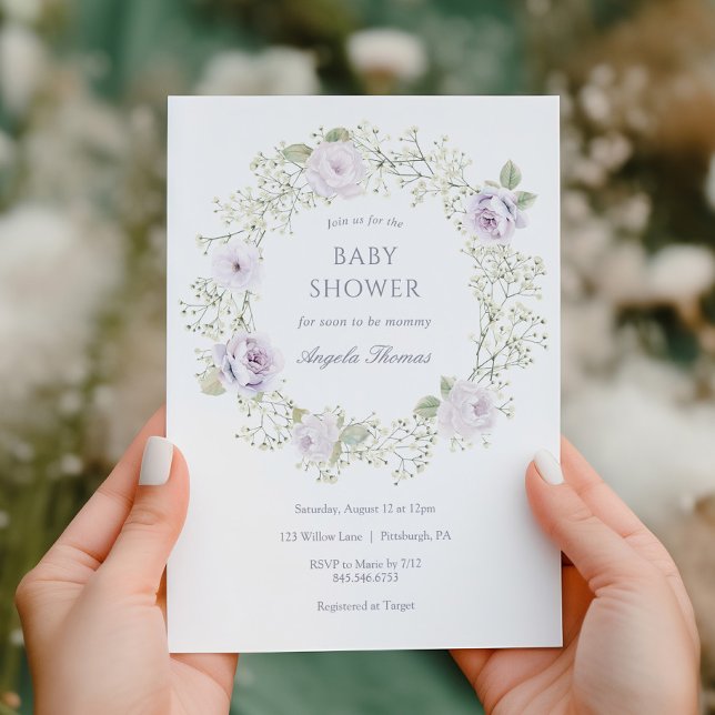 Baby's Breath and Purple Roses Baby Shower Invitation (Creator Uploaded)