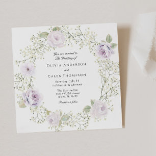 Baby's Breath and Purple Roses Wedding Invitation