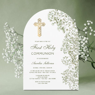 Baby's Breath Arch First Communion Invitation