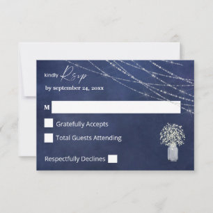 Baby's Breath, B Chalk & String Lights no Meal RSV RSVP Card