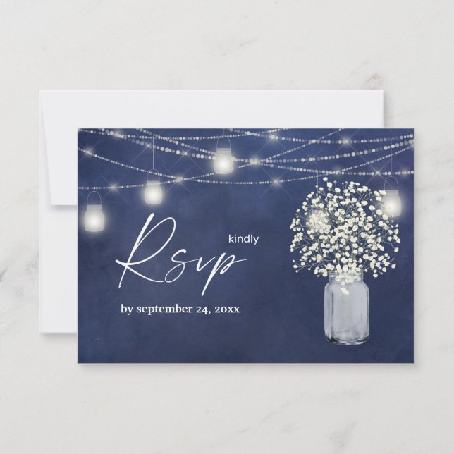 Baby's Breath, B Chalk & String Lights with Meal RSVP Card (Front)