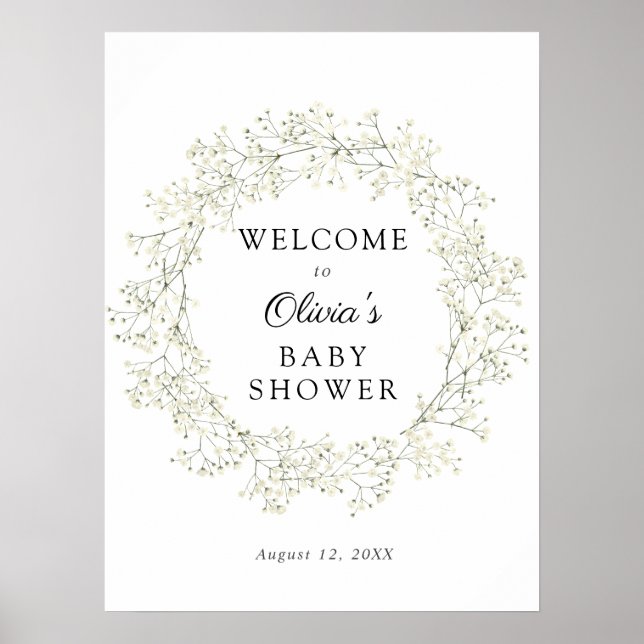 Baby's Breath Baby Shower Welcome Poster (Front)