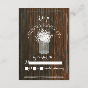 Baby's Breath Barn Wood Mason Jar RSVP Card