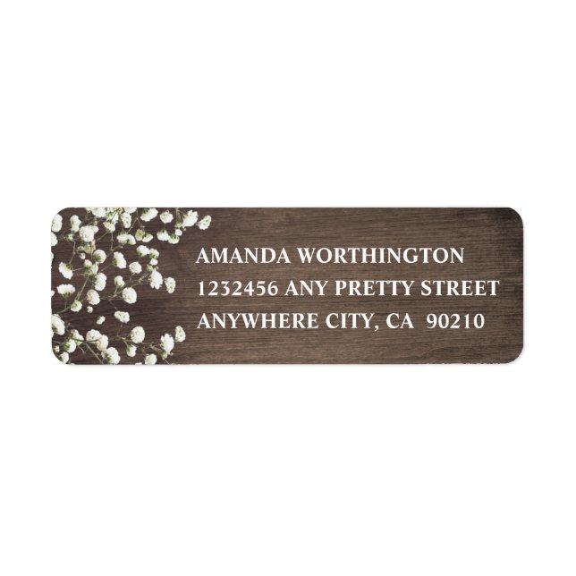 Baby's Breath Barn Wood Wedding Address Labels (Front)