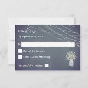 Baby's Breath BG Chalk & String Lights no Meal RSV RSVP Card