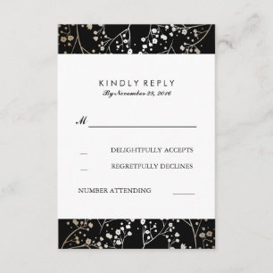 Baby's Breath Black and Gold Wedding RSVP Cards