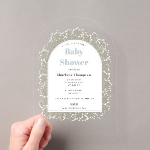 Baby's Breath Blue Boy Gypsophila Baby Shower Acrylic Invitations