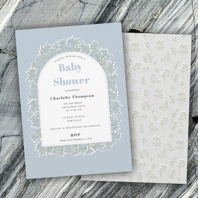 Baby's Breath Blue Boy Gypsophila Baby Shower Invitation (Baby's Breath Blue Boy Gypsophila Baby Shower Invitation)