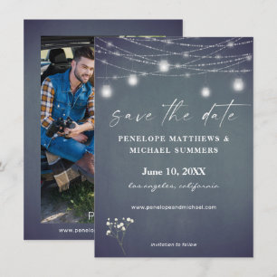 Baby's Breath Blue Grey Chalkboard Photo Save The Date
