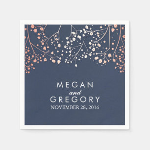 Baby's Breath Blush and Navy Floral Wedding Napkin