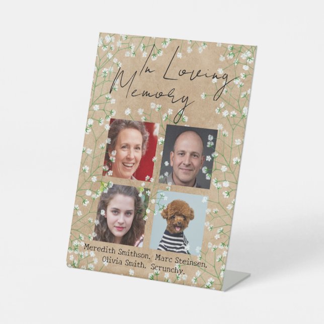 Baby's Breath Boho Rustic In Loving Memory Wedding Pedestal Sign (Front)