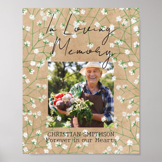 Baby's Breath Boho Rustic In Loving Memory Wedding Poster (Front)