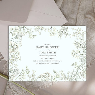 Baby's Breath Botanical Pale Blue Baby Shower Invitation