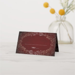 Baby's Breath Burgundy and Gold Wreath Wedding Place Card