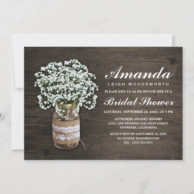 Baby's Breath Burlap Bridal Shower Invitations (Front)