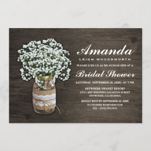 Baby's Breath Burlap Bridal Shower Invitations