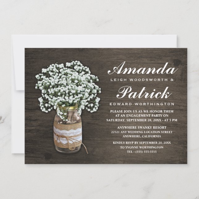 Baby's Breath Burlap Engagement Party Invitations (Front)