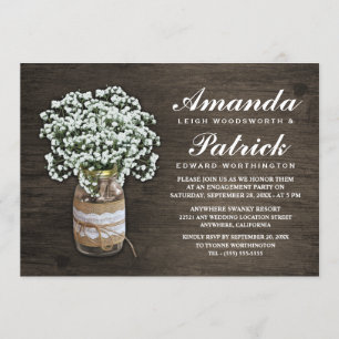 Baby's Breath Burlap Engagement Party Invitations