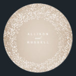 Baby's Breath Cardstock Inspired Wedding Classic Round Sticker<br><div class="desc">White text and baby's breath illustration over cardstock inspired background.</div>