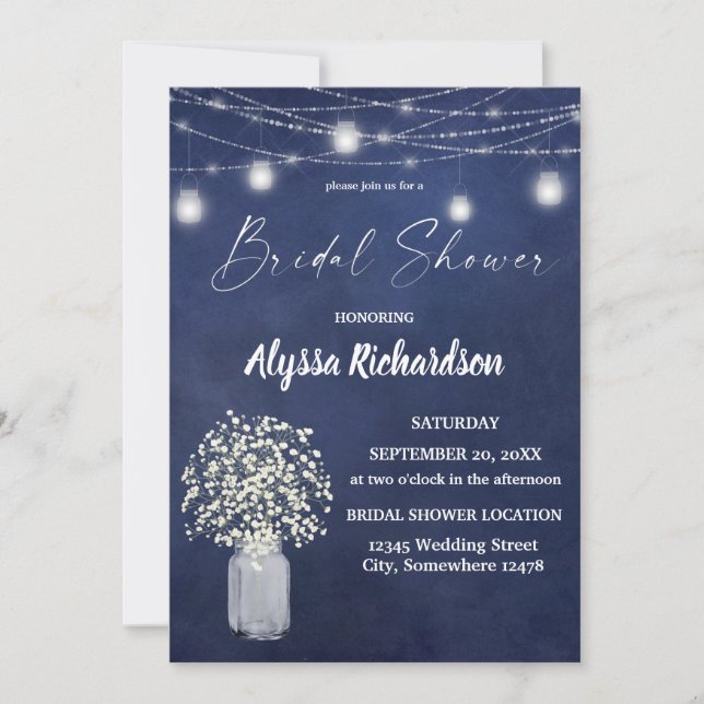Babys Breath Chalk B & String Lights Bridal Shower Invitation (Front)