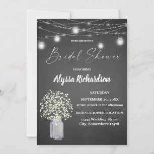 Babys Breath Chalk G & String Lights Bridal Shower Invitation