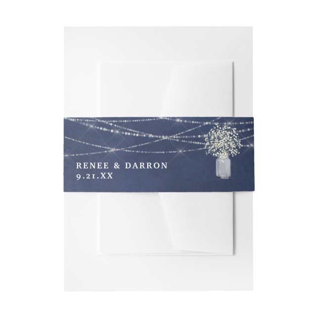 Baby's Breath, Chalkboard B & String Lights Floral Invitation Belly Band (Front Example)