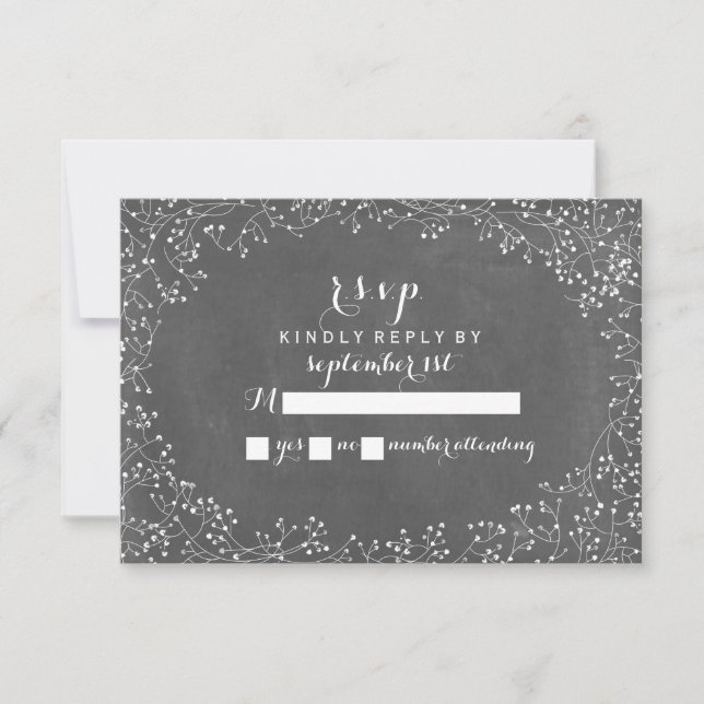 Baby's Breath Chalkboard Inspired RSVP (Front)