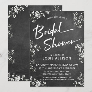 Baby's Breath Chalkboard Modern Bridal Shower Invitation