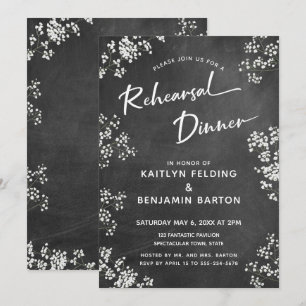 Baby's Breath Chalkboard Modern Rehearsal Dinner Invitation