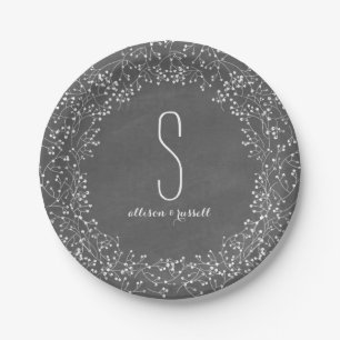 Baby's Breath Chalkboard Monogram Wedding Paper Plate