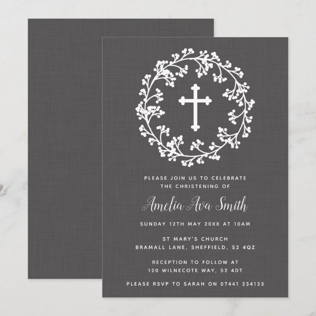 Baby's-breath Christening Invitation (Front/Back)