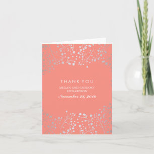 Baby's Breath Coral and Silver Wedding Thank You Card