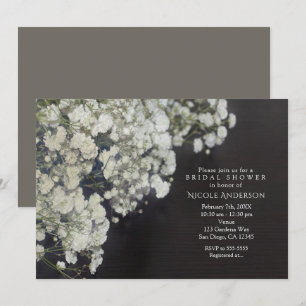 Baby's Breath & Dark Wood Rustic Bridal Shower Invitation