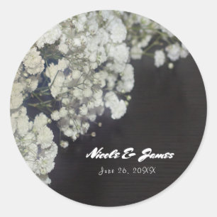 Baby's Breath & Dark Wood Rustic Elegant Favour Classic Round Sticker