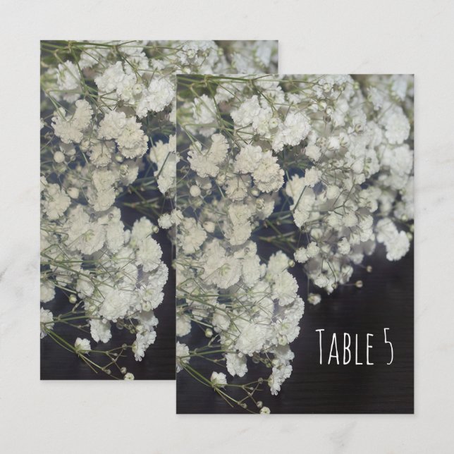 Baby's Breath & Dark Wood Table Number Card (Front/Back)