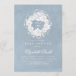 Baby's Breath Dusty Blue Floral Baby Shower Invitation