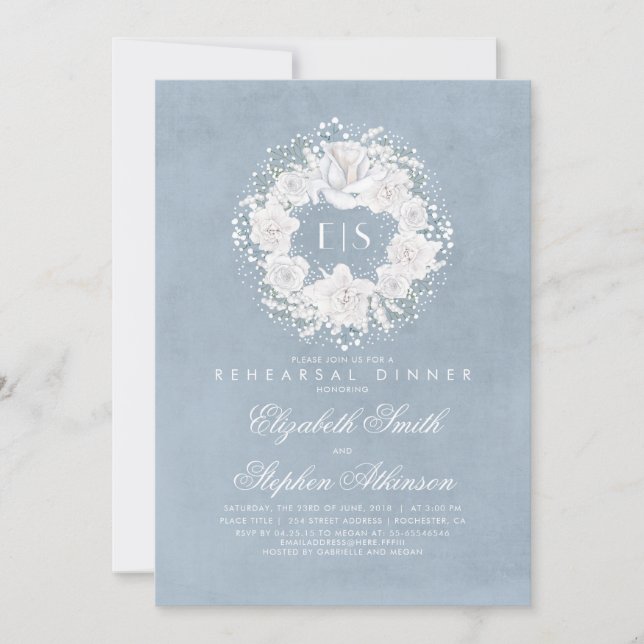 Baby's Breath Dusty Blue Floral Rehearsal Dinner Invitation (Front)